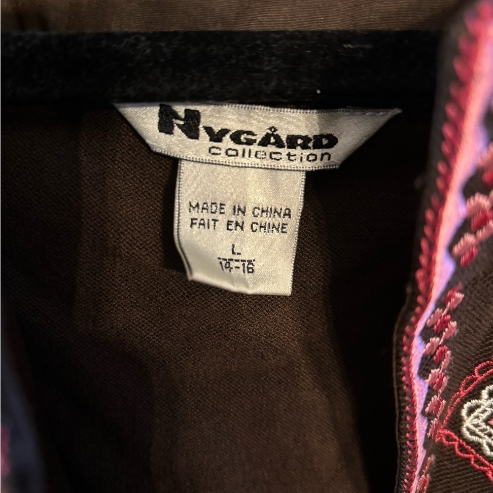 Nygard collection 3/4 sleeve jacket size large in brown with embroidery - Picture 2 of 4